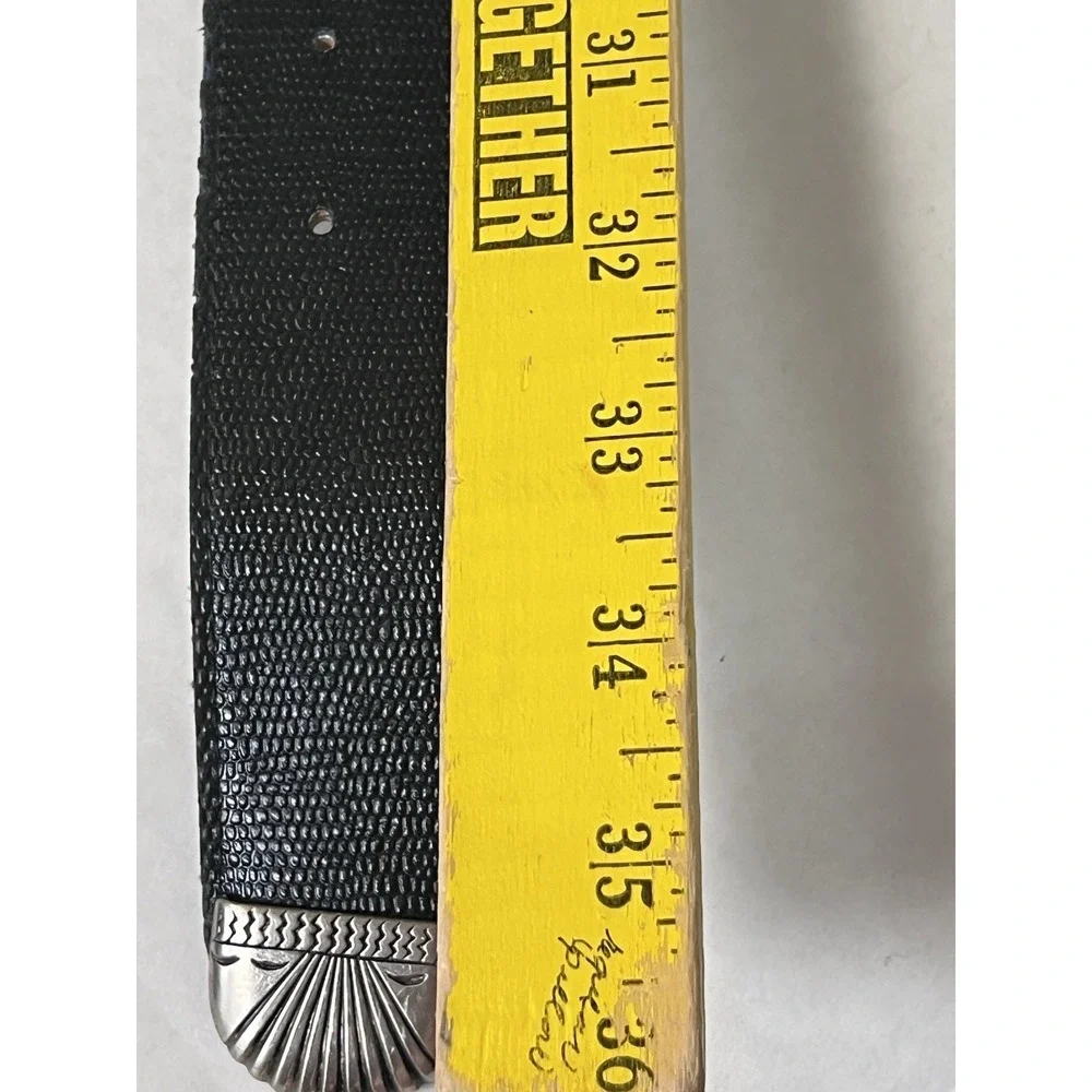Belt Small‎ Black & Silver  M.A. Logo Buckle Black Faux Tectured Leather
